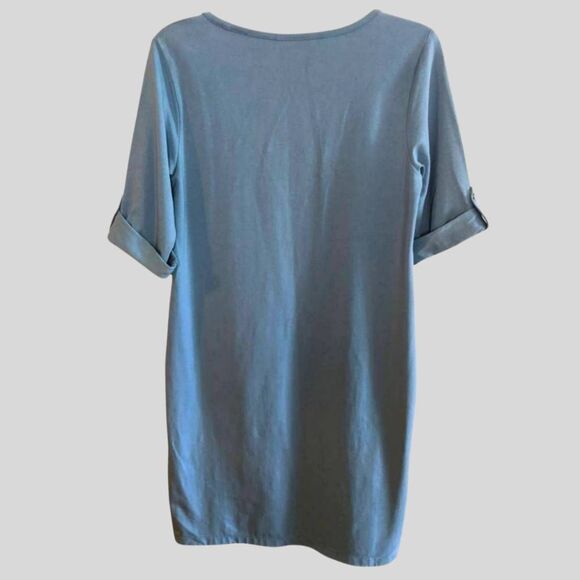 J.Jill Perfect Pima Dress Womens Size Small Blue Cotton Tunic Roll Sleeve Casual - Picture 3 of 10